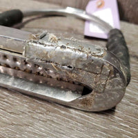 Flexi Stirrup Irons, cheese grater grips *gc/fair, v.dirt, taped, loose grips
