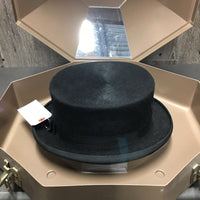 Vintage 100% Fine Fur Felt Dressage Top Hat, Plastic Storage Box *xc, clean, mnr thread Box: duisty, scratches
