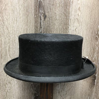 Vintage 100% Fine Fur Felt Dressage Top Hat, Plastic Storage Box *xc, clean, mnr thread Box: duisty, scratches
