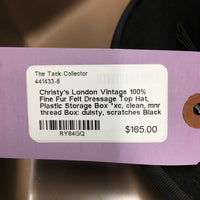 Vintage 100% Fine Fur Felt Dressage Top Hat, Plastic Storage Box *xc, clean, mnr thread Box: duisty, scratches
