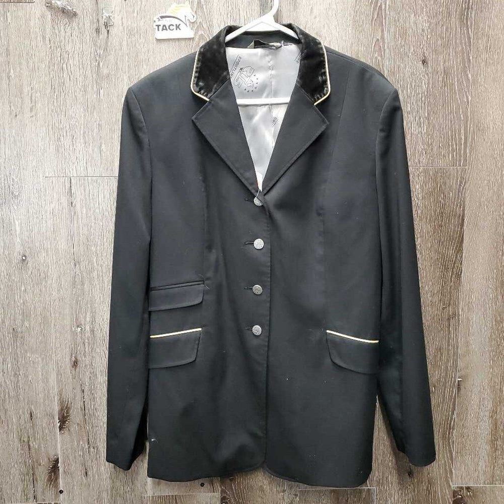 Dressage Show Coat, velvet collar *gc/fair, collar: rubbed & thin, frayed top lining, faded, older, lining rubs & rips *ADJUSTED