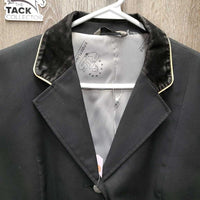 Dressage Show Coat, velvet collar *gc/fair, collar: rubbed & thin, frayed top lining, faded, older, lining rubs & rips *ADJUSTED
