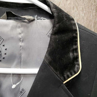 Dressage Show Coat, velvet collar *gc/fair, collar: rubbed & thin, frayed top lining, faded, older, lining rubs & rips *ADJUSTED
