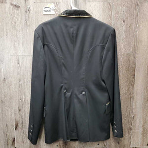 Dressage Show Coat, velvet collar *gc/fair, collar: rubbed & thin, frayed top lining, faded, older, lining rubs & rips *ADJUSTED