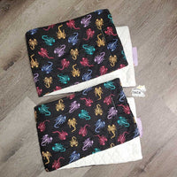 2 Thick Cotton Leg Quilts "scorpions" *vgc, clean, clumpy, pilly, dingy, threads, older
