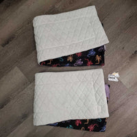 2 Thick Cotton Leg Quilts "scorpions" *vgc, clean, clumpy, pilly, dingy, threads, older

