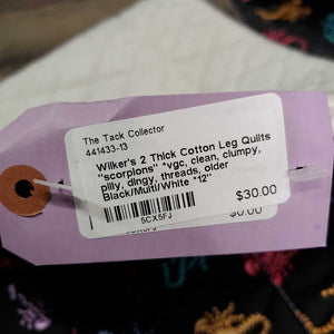 2 Thick Cotton Leg Quilts "scorpions" *vgc, clean, clumpy, pilly, dingy, threads, older
