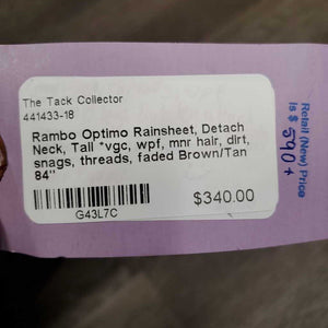 Rainsheet, Detach Neck, Tail *vgc, wpf, mnr hair, dirt, snags, threads, faded
