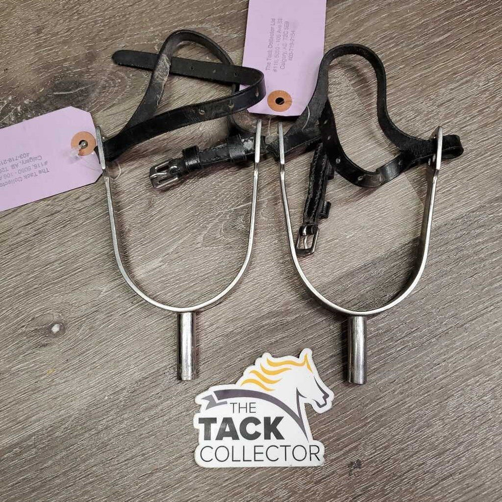 Wide Flat Dressage Spurs, Narrow Thin Leather Spur Straps *vgc, clean, older, mnr dirt, scuffs, scratches, dull