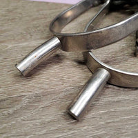 Wide Flat Dressage Spurs, Narrow Thin Leather Spur Straps *vgc, clean, older, mnr dirt, scuffs, scratches, dull
