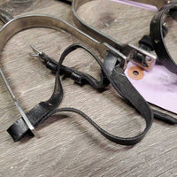 Wide Flat Dressage Spurs, Narrow Thin Leather Spur Straps *vgc, clean, older, mnr dirt, scuffs, scratches, dull