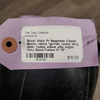 Pr Neoprene Closed Boots, velcro *gc/fair, faded, dirty, older, faded, stains, pilly edges, hairy
