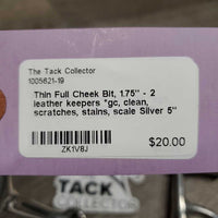 Thin Full Cheek Bit, 1.75" - 2 leather keepers *gc, clean, scratches, stains, scale
