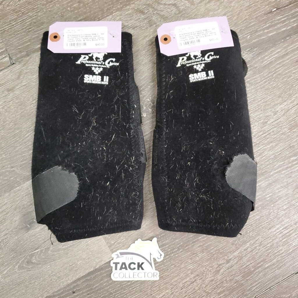 Pr Closed Front Boots, velcro *clean, hairy, faded, stains, velcro: frayed, weak & hairy