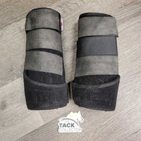 2 Neoprene Closed Front Boots, velcro *gc, clean, dirty inside, hairy, discolored velcro, pilly edges
