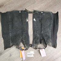 Pr Hvy Suede Half Chaps, Top Strap/Buckle *fair/gc, v.faded, rubs, older, scrapes, stains, stretched elastic