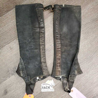 Pr Hvy Suede Half Chaps, Top Strap/Buckle *fair/gc, v.faded, rubs, older, scrapes, stains, stretched elastic
