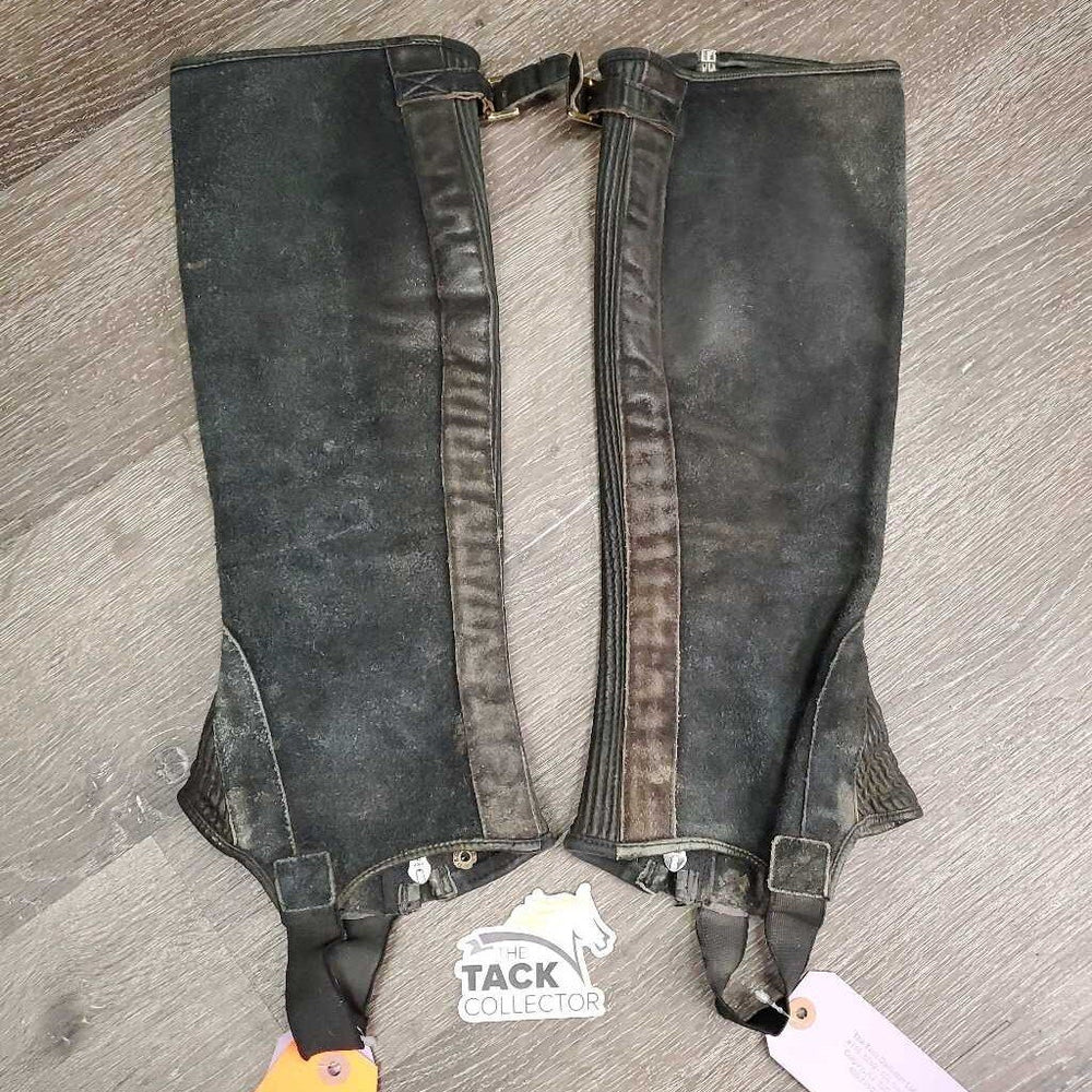 Pr Hvy Suede Half Chaps, Top Strap/Buckle *fair/gc, v.faded, rubs, older, scrapes, stains, stretched elastic
