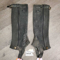 Pr Hvy Suede Half Chaps, Top Strap/Buckle *fair/gc, v.faded, rubs, older, scrapes, stains, stretched elastic
