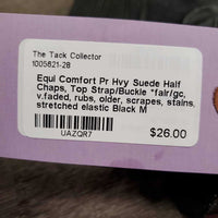 Pr Hvy Suede Half Chaps, Top Strap/Buckle *fair/gc, v.faded, rubs, older, scrapes, stains, stretched elastic
