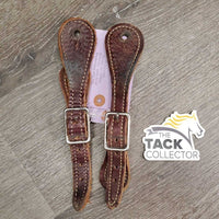 Double Stitched Stamped Leather Western Spur Straps *gc, scrapes, stains, mnr torn holes, rough back
