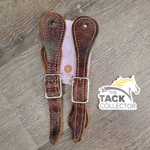 Double Stitched Stamped Leather Western Spur Straps *gc, scrapes, stains, mnr torn holes, rough back