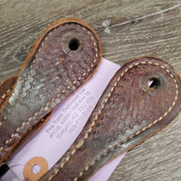 Double Stitched Stamped Leather Western Spur Straps *gc, scrapes, stains, mnr torn holes, rough back
