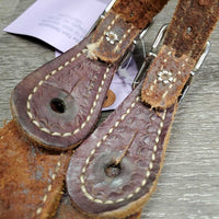 Double Stitched Stamped Leather Western Spur Straps *gc, scrapes, stains, mnr torn holes, rough back
