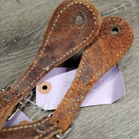 Double Stitched Stamped Leather Western Spur Straps *gc, scrapes, stains, mnr torn holes, rough back
