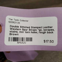 Double Stitched Stamped Leather Western Spur Straps *gc, scrapes, stains, mnr torn holes, rough back