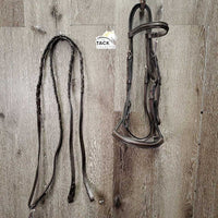 Rsd Bridle, Narrow Braided Reins *gc, clean, deep creases, v.stiff, dry, twist, residue, CRACKS