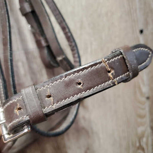 Rsd Bridle, Narrow Braided Reins *gc, clean, deep creases, v.stiff, dry, twist, residue, CRACKS