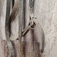 v.narrow Headstall, Top Buckle Crown Piece *gc, dirty, older, stiff, film, v.short throat
