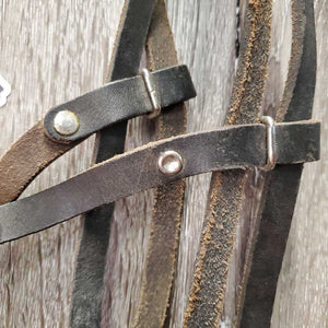 v.narrow Headstall, Top Buckle Crown Piece *gc, dirty, older, stiff, film, v.short throat