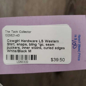 LS Western Shirt, snaps, bling *gc, seam puckers, inner stains, curled edges