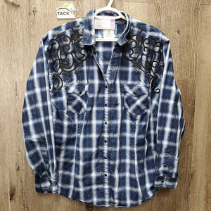 LS Western Shirt, snaps *gc, puckered, crinkled, bubbled, older, inner stains