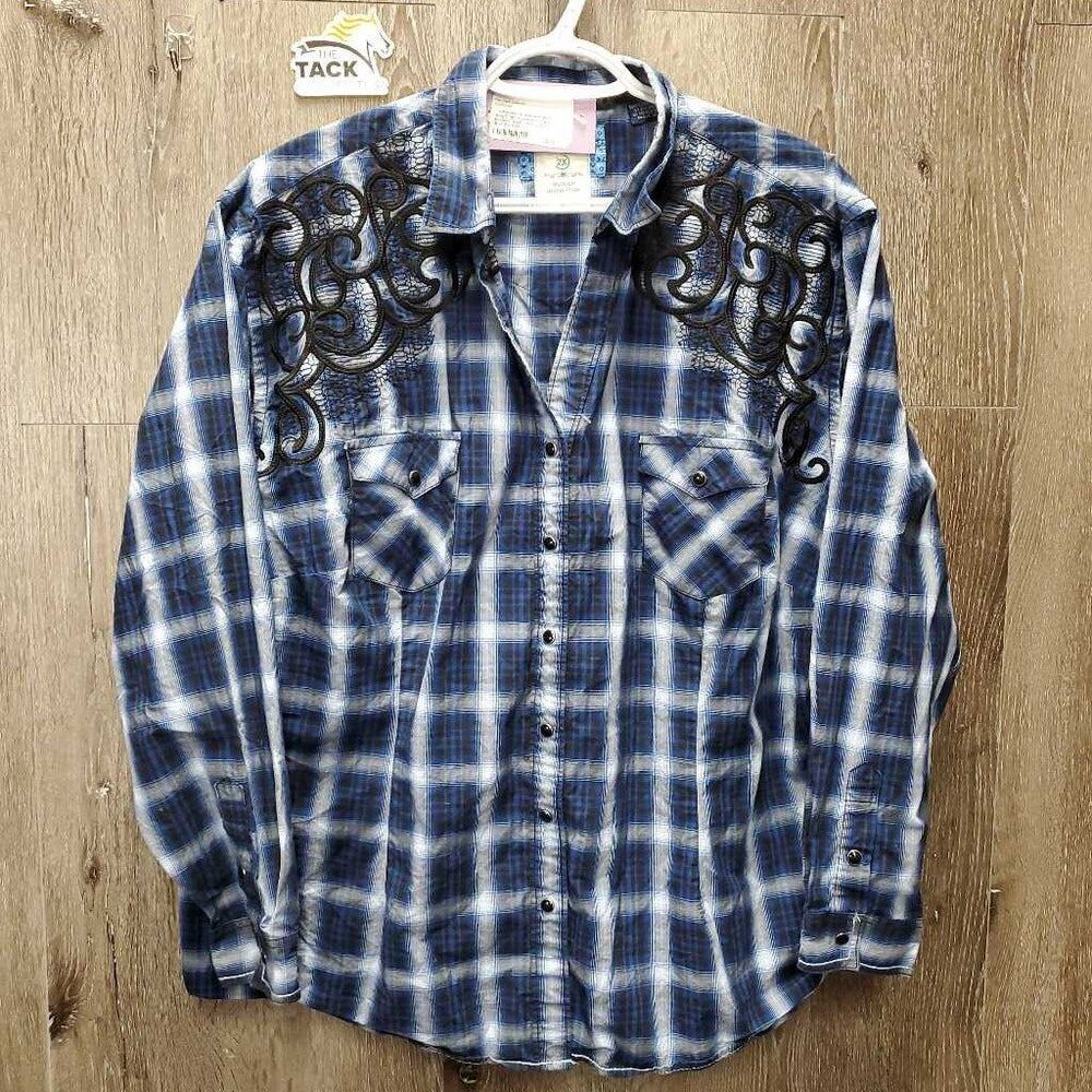 LS Western Shirt, snaps *gc, puckered, crinkled, bubbled, older, inner stains