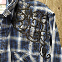 LS Western Shirt, snaps *gc, puckered, crinkled, bubbled, older, inner stains
