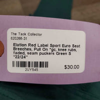 Euro Seat Breeches, Pull On *gc, knee rubs, faded, seam puckers