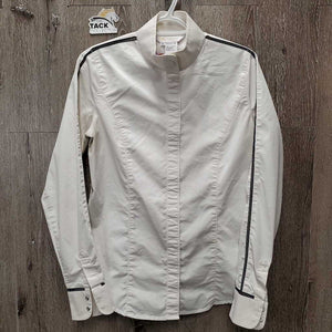 LS Show Shirt, snaps, magnectic collar *gc, pit stains, crinkled, seam puckers, ?shrunk , dingy