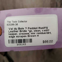 Padded Rsd/FS Leather Bridle *gc, clean, v.stiff keeper, creases, mnr residue/dirt, edge scrapes
