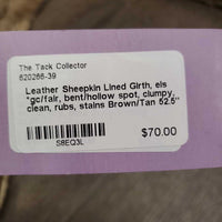 Leather Sheepkin Lined Girth, els *gc/fair, bent/hollow spot, clumpy, clean, rubs, stains