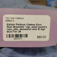 Full Seat Breeches *gc, faded, pocket: crumbled cookie residue, snags, rubs, seam puckers
