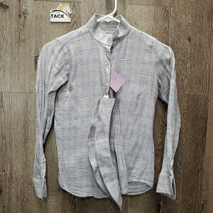 JUNIORS Hvy LS Show Shirt, 2x Velcro Collars *gc, older, mnr faded, seam puckers, v.rubbed & pilly, crinkled