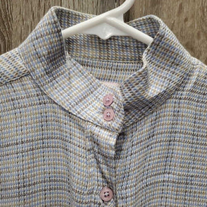 JUNIORS Hvy LS Show Shirt, 2x Velcro Collars *gc, older, mnr faded, seam puckers, v.rubbed & pilly, crinkled