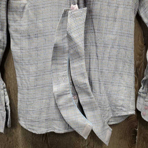 JUNIORS Hvy LS Show Shirt, 2x Velcro Collars *gc, older, mnr faded, seam puckers, v.rubbed & pilly, crinkled