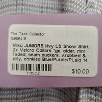 JUNIORS Hvy LS Show Shirt, 2x Velcro Collars *gc, older, mnr faded, seam puckers, v.rubbed & pilly, crinkled
