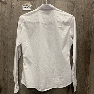 JUNIORS LS Show Shirt, snap collar *vgc/xc, mnr loose button threads, seam puckers, crinkles