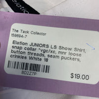 JUNIORS LS Show Shirt, snap collar *vgc/xc, mnr loose button threads, seam puckers, crinkles
