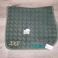 Quilt Dressage Saddle Pad, "2007 Equi-Products" *gc/fair, clean, cut tabs, stains, v. rubbed, holey edges, faded, mnr hair, pills